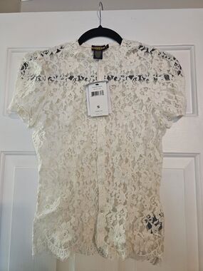 Rugby By Ralph Lauren Cream Floral Lace Button-Front Blouse